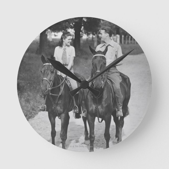 Couple Riding Horses Round Clock (Front)