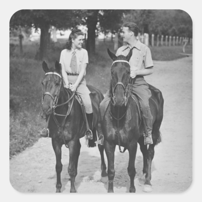 Couple Riding Horses Square Sticker (Front)