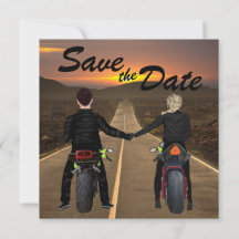 Couple Riding Motorcycles at Sunset Wedding