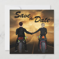 Couple Riding Motorcycles Magical Sunset Wedding