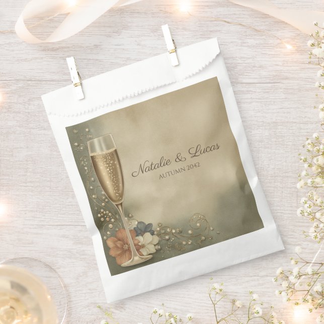 Couple’s Champagne Floral Wedding Shower Favour Bags (Clipped)