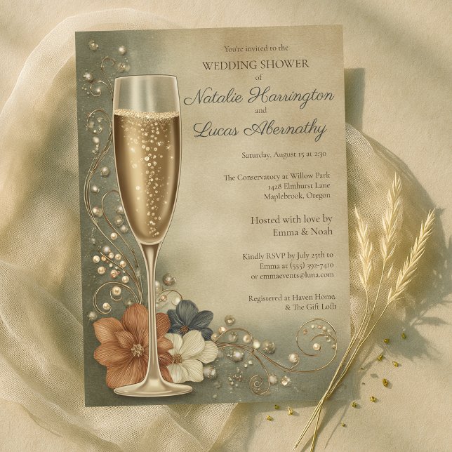 Couple’s Champagne Floral Wedding Shower Invitation (Couple’s Champagne Floral Wedding Shower Invitation
)