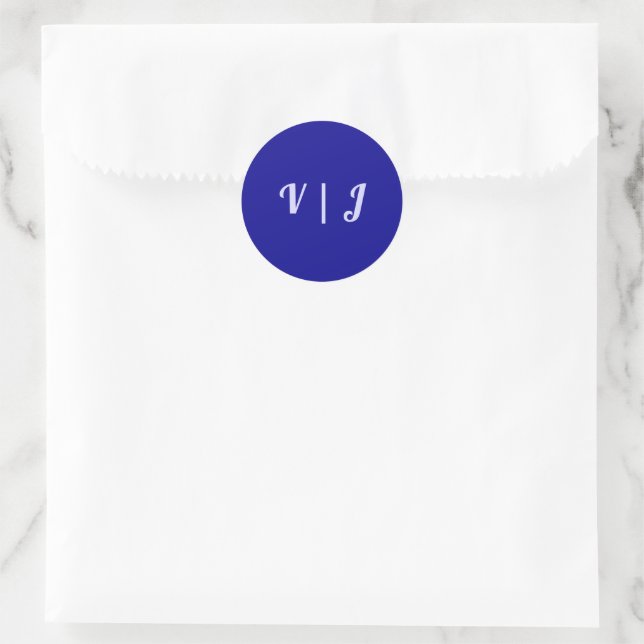 Couple’s Initials on Dark Blue Small Round Sticker (Bag)