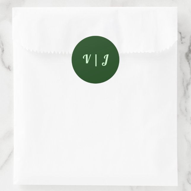 Couple’s Initials on Dark Green Small Classic Round Sticker (Bag)