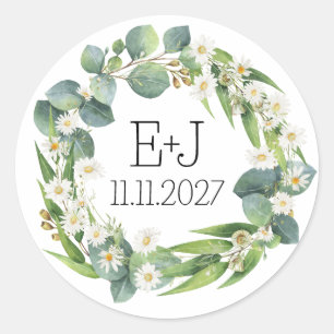 Couple’s initials sticker botanical daisy wedding