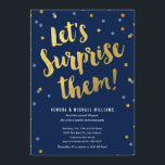 Couple’s Surprise Party Invitations<br><div class="desc">Couple’s surprise party invitations with gold lettering and the headline “Let’s Surprise Them”.  The design features gold and pink coloured confetti dots,  and a dark blue background. Customise the bottom wording to use for a baby shower,  anniversary,  engagement party,  or wedding shower.</div>