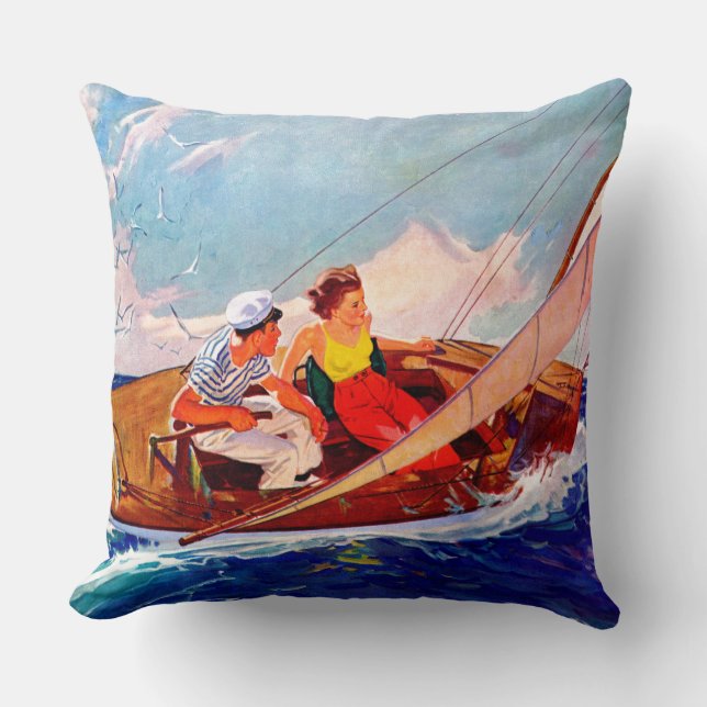 Couple Sailing by R.J. Cavaliere Cushion (Front)