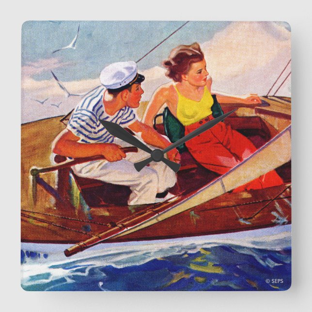 Couple Sailing by R.J. Cavaliere Square Wall Clock (Front)