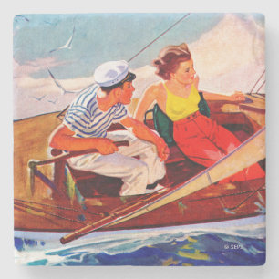 Couple Sailing by R.J. Cavaliere Stone Coaster