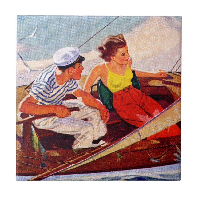 Couple Sailing by R.J. Cavaliere Tile (Front)