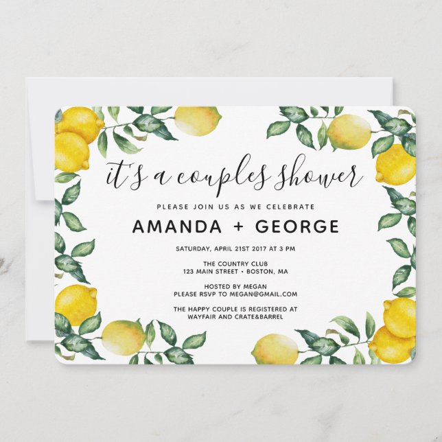 Couple shower Lemons and greenery party Invitation (Front)