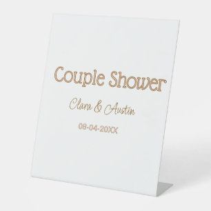 couple shower name date brown pink pastel wedding  pedestal sign