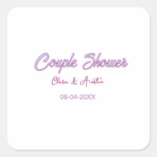 couple shower name date grey trendy simple pink square sticker