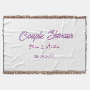 couple shower name date grey trendy simple pink throw blanket