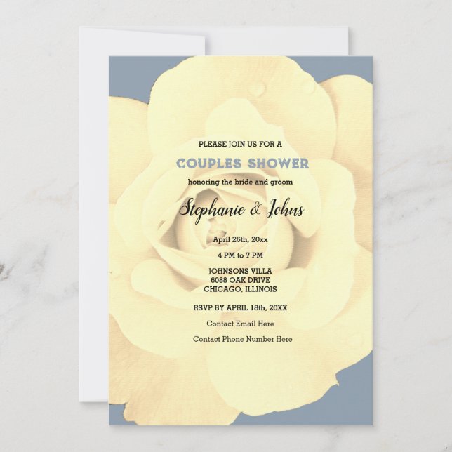 Couple Shower Rose Floral Dusty Blue Wedding Invitation (Front)