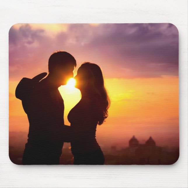 Couple Silhouette At Sunset Mouse Pad (Front)