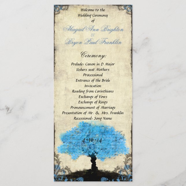 Couple Silhouette Tree Vintage Wedding Program Programme (Front)