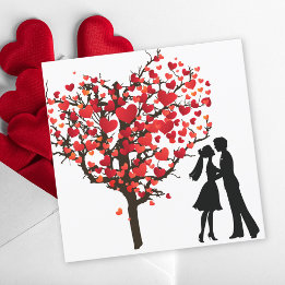 Couple Silhouette Under Valentine's Heart Tree Holiday Card