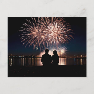 Couple Silhouette Watching Fireworks Postcard