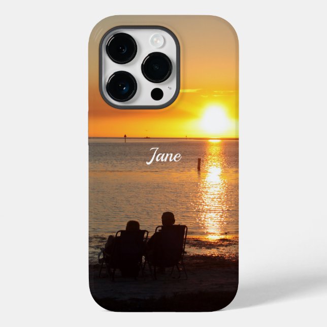 Couple Sit On Beach At Sunset Cell Phone Case (Back)