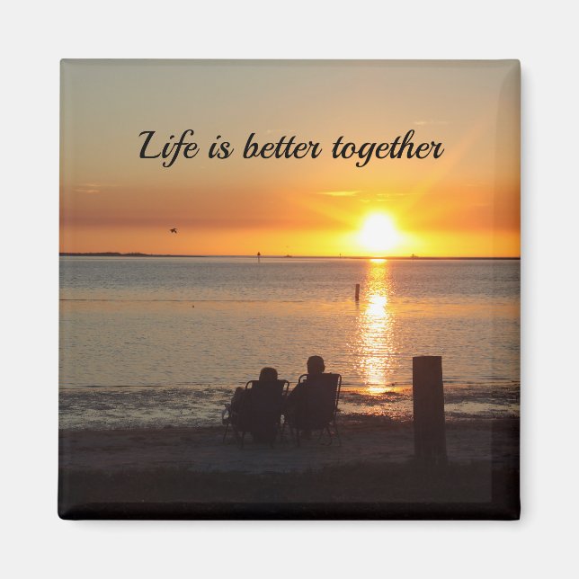 Couple Sit On Beach At Sunset Magnet (Front)