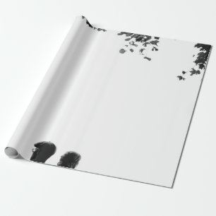 COUPLE SITTING ON BENCH UNDER TREE GRAYSCALE PHOTO WRAPPING PAPER