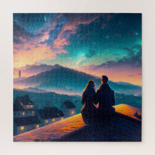 Couple Sitting On The Roof Jigsaw Puzzle