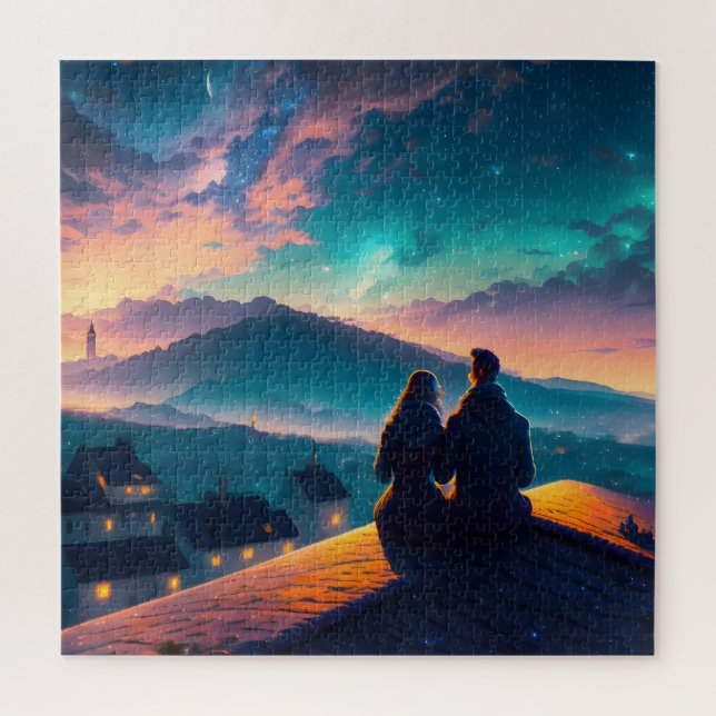 Couple Sitting On The Roof Jigsaw Puzzle (Vertical)