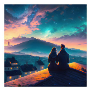 Couple Sitting On The Roof Photo Print