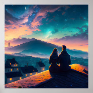 Couple Sitting On The Roof Poster