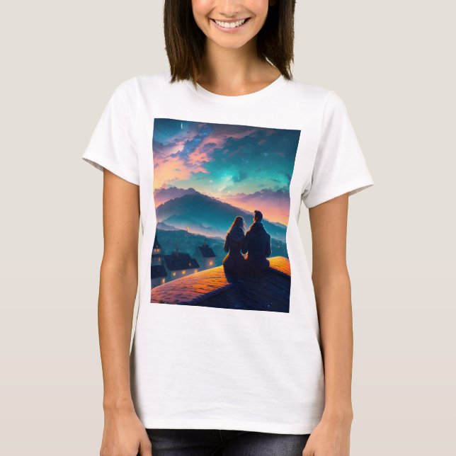 Couple Sitting On The Roof T-Shirt (Front)