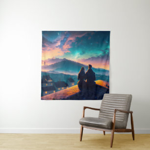 Couple Sitting On The Roof Tapestry