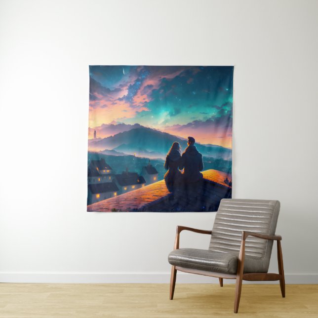 Couple Sitting On The Roof Tapestry (In Situ)