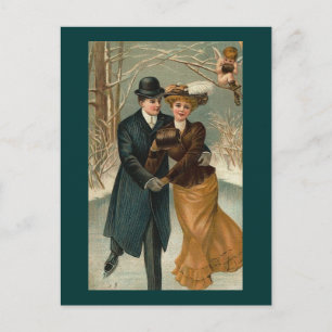 Couple skating, a vintage scene postcard