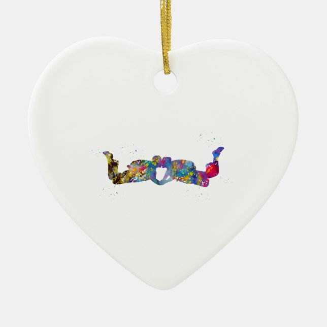 Couple Skydiver Ceramic Tree Decoration (Front)