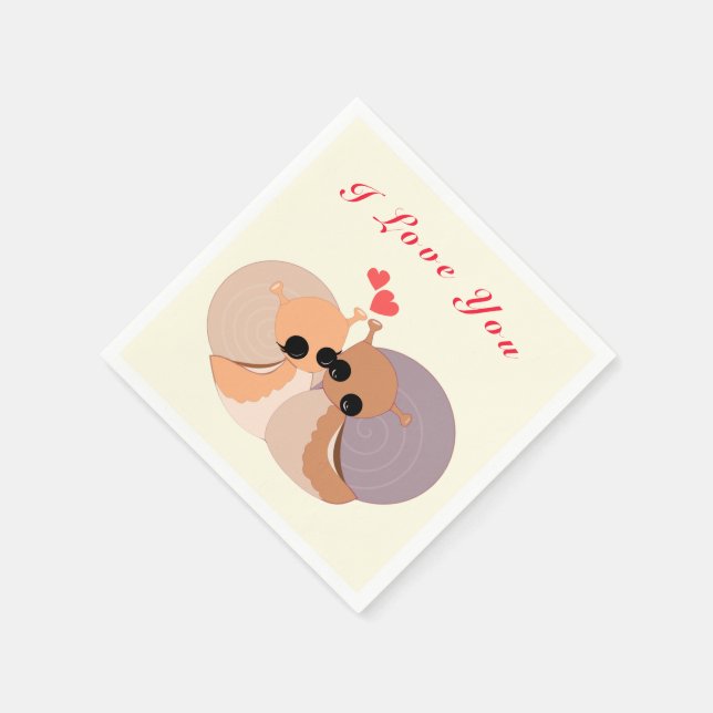 Couple Snail Napkins Text - I Love You (Corner)