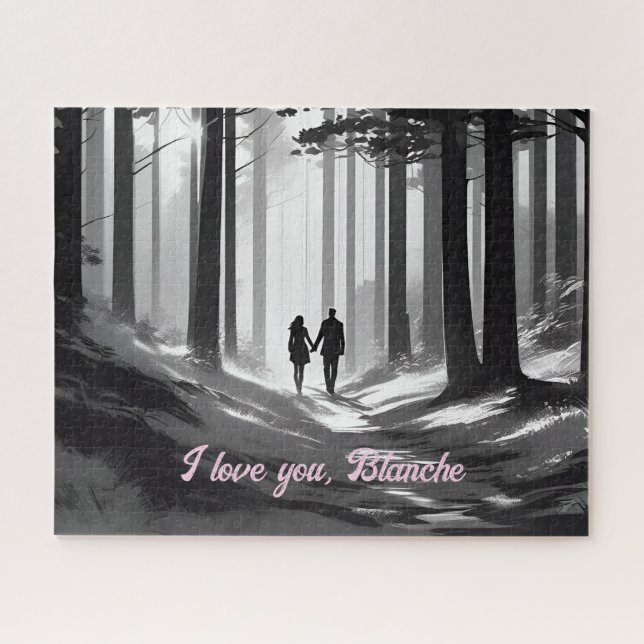 Couple Strolls Down Forest Path Jigsaw Puzzle (Horizontal)