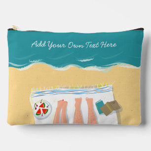 Couple Sunbathing on Beach Custom Text Holiday Accessory Pouch