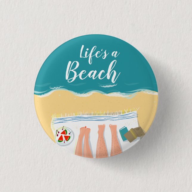 Couple Sunbathing on Beach Slogan 3 Cm Round Badge (Front)