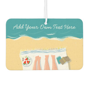 Couple Sunbathing Summer Beach Personalised Car Air Freshener