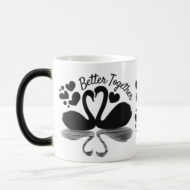 Couple Swan Silhouette Reflection in the Water  Magic Mug (Left)