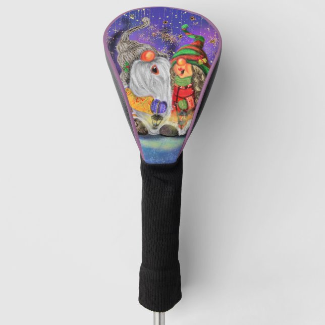 Couple Sweet Gnomes Singing Happy Christmas Song Golf Head Cover (Front)