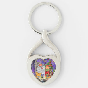 Couple Sweet Gnomes Singing Happy Christmas Song  Key Ring