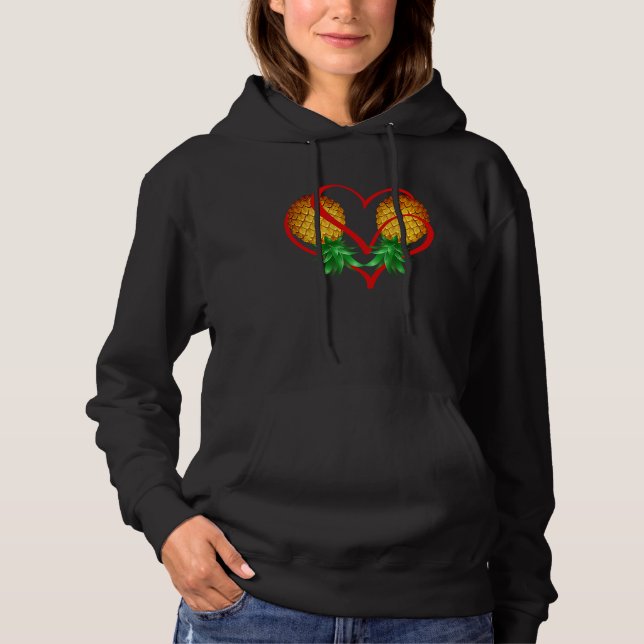 Couple Swinger Upside Down Pineapple with Red Hear Hoodie (Front)