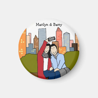 Couple taking selfie- personalised cartoon magnet