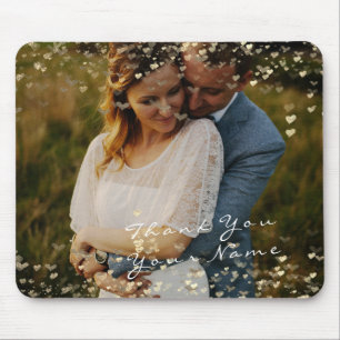 Couple Thank Favour Photo Golden Confetti Hearts Mouse Pad