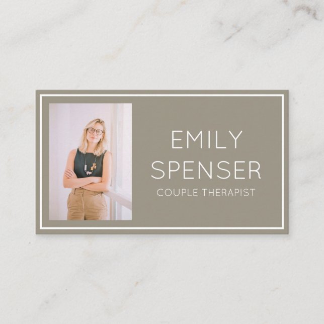 Couple Therapist Psychologist Beige Grey Bordered Business Card (Front)