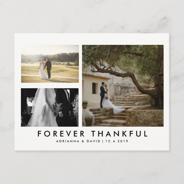 Couple Three Photo Forever Thankful Minimalist Postcard (Front)