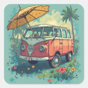 Couple travel car square sticker