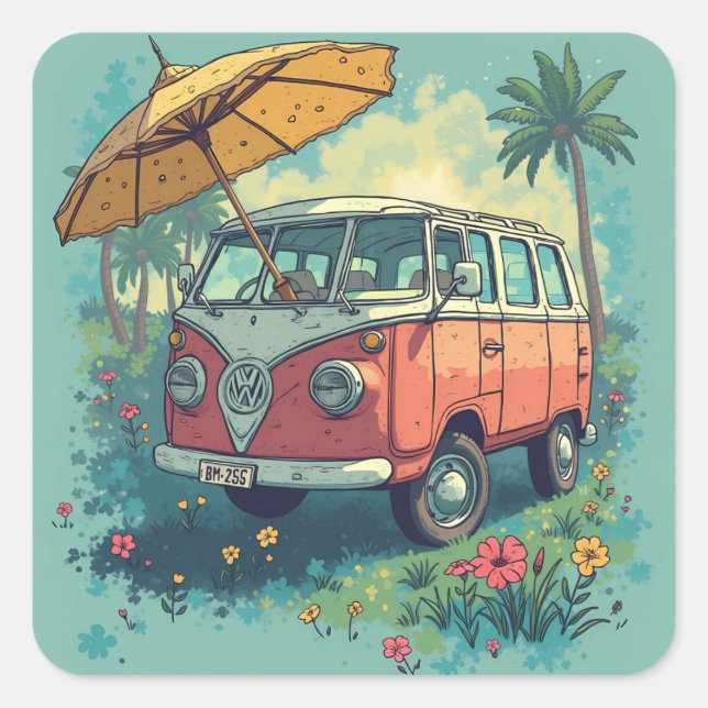 Couple travel car square sticker (Front)